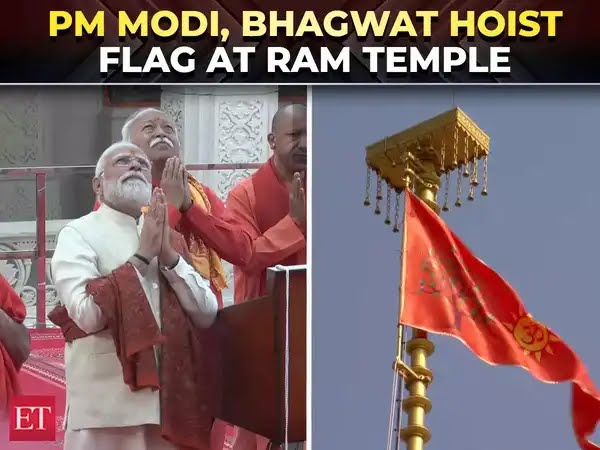 PM Modi, RSS Chief Mohan Bhagwat ceremonially hoist saffron flag at Ram Janmbhoomi temple